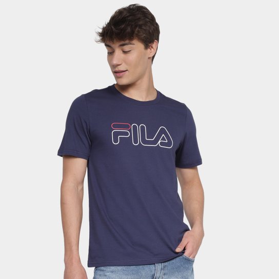 Camiseta Fila Letter Outline Masculina - Marinho+Branco Menor preço em Camiseta Fila Letter Outline Masculina - Marinho+Branco