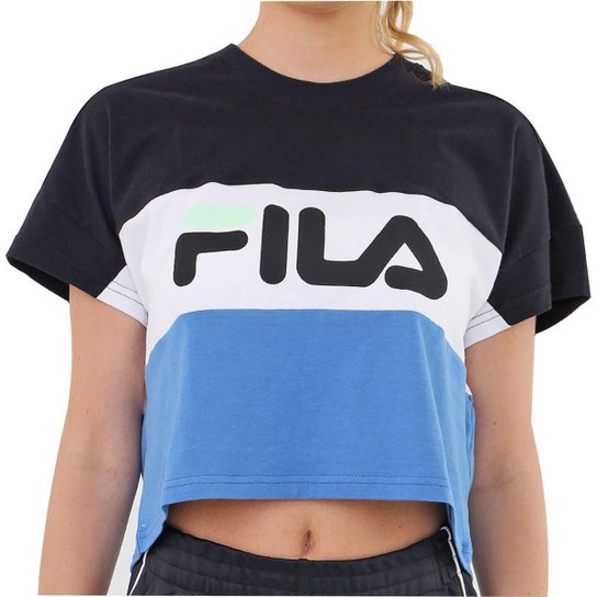 Camiseta Fila Maya II Feminina - Preto+Azul Turquesa Menor preço em Camiseta Fila Maya II Feminina - Preto+Azul Turquesa