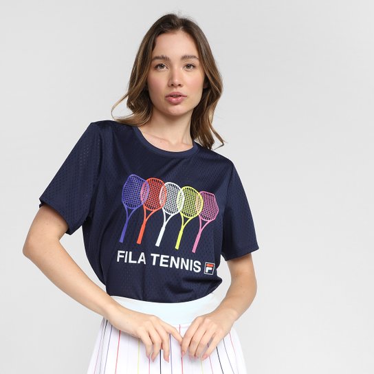 Camiseta Fila Mesh Colors Feminina - Marinho Menor preço em Camiseta Fila Mesh Colors Feminina - Marinho