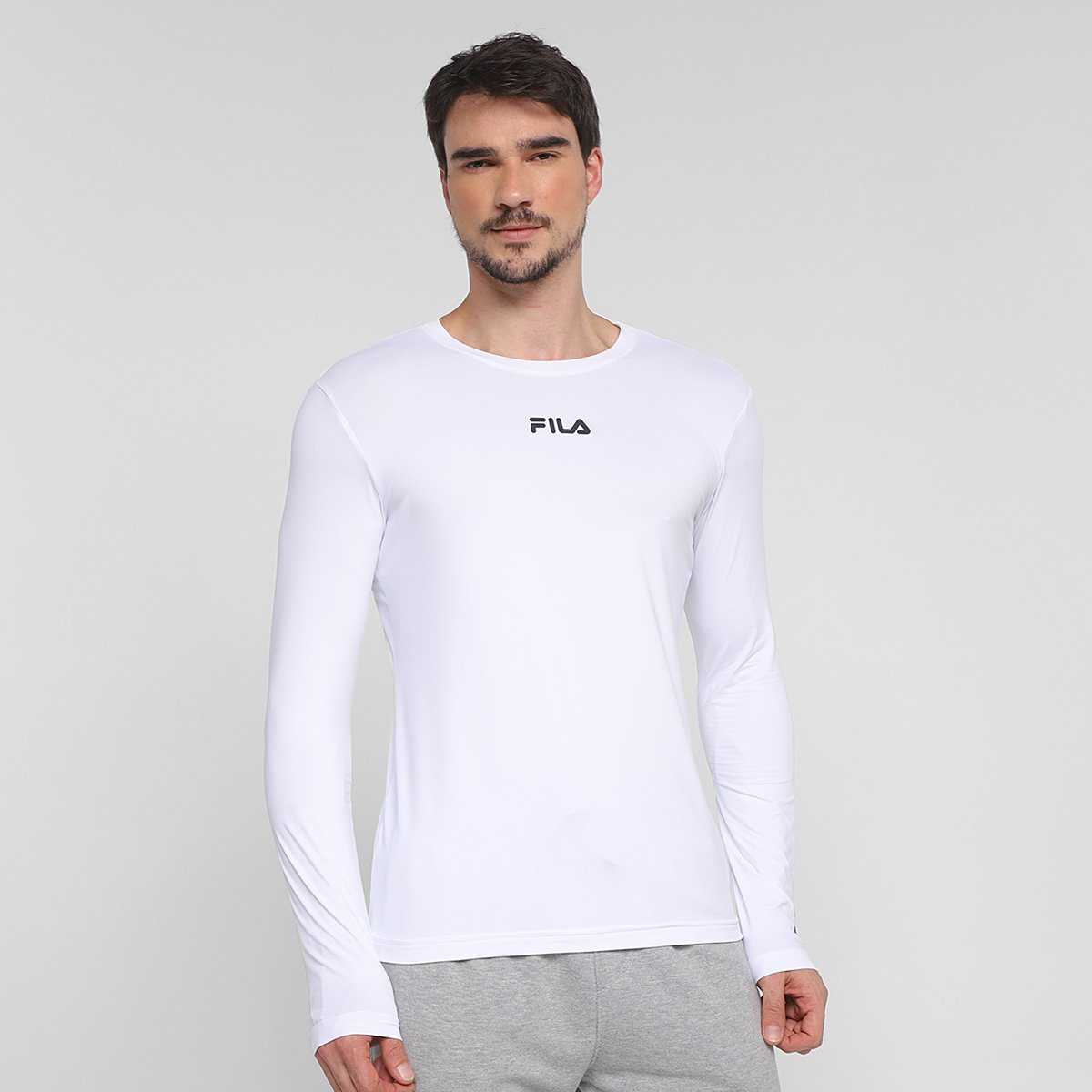 Camiseta Fila Proteção UV Manga Longa Masculina Branco Netshoes
