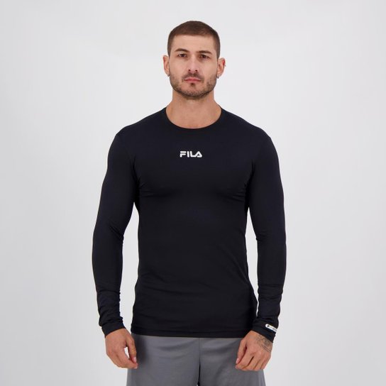 Camiseta Fila Proteção UV Manga Longa Masculina - Preto+Prata Menor preço em Camiseta Fila Proteção UV Manga Longa Masculina - Preto+Prata