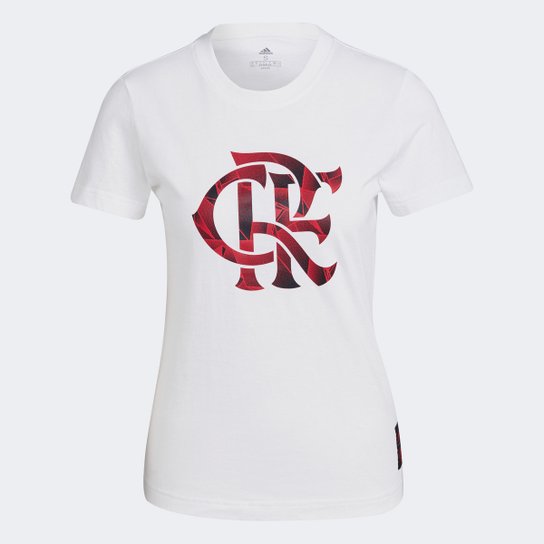 Camiseta Flamengo Adidas Street Feminina - Branco+Vermelho Menor preço em Camiseta Flamengo Adidas Street Feminina - Branco+Vermelho