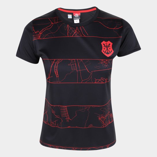 Camiseta Flamengo Map Feminina - Preto Menor preço em Camiseta Flamengo Map Feminina - Preto