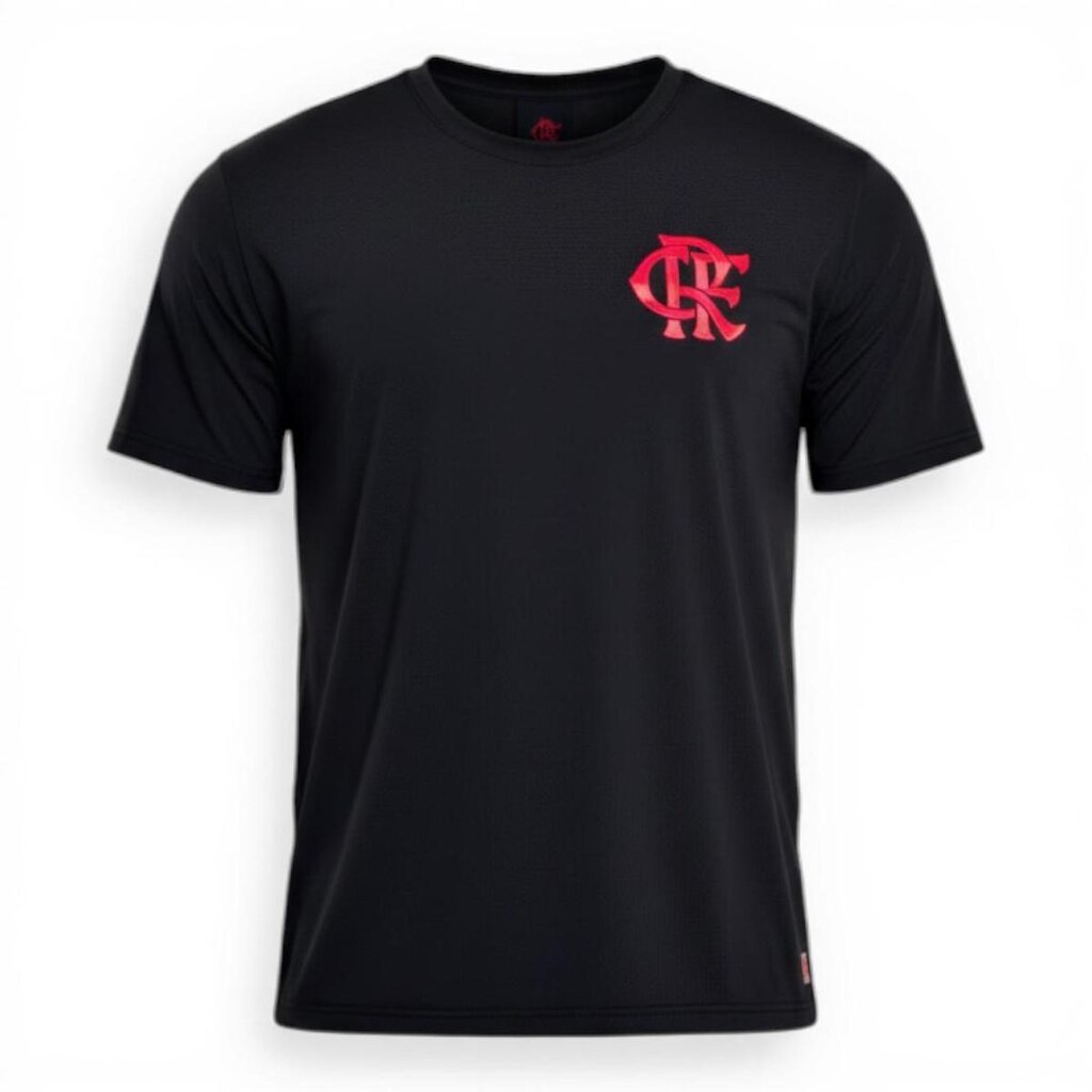 Camiseta Flamengo Preta Em Poliamida Com Logo Em Gel Oficial