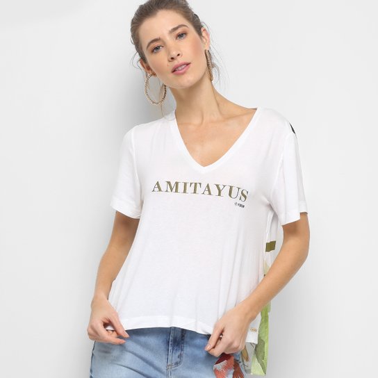 Camiseta Forum Amitayus Manga Curta Feminina - Branco+Laranja
