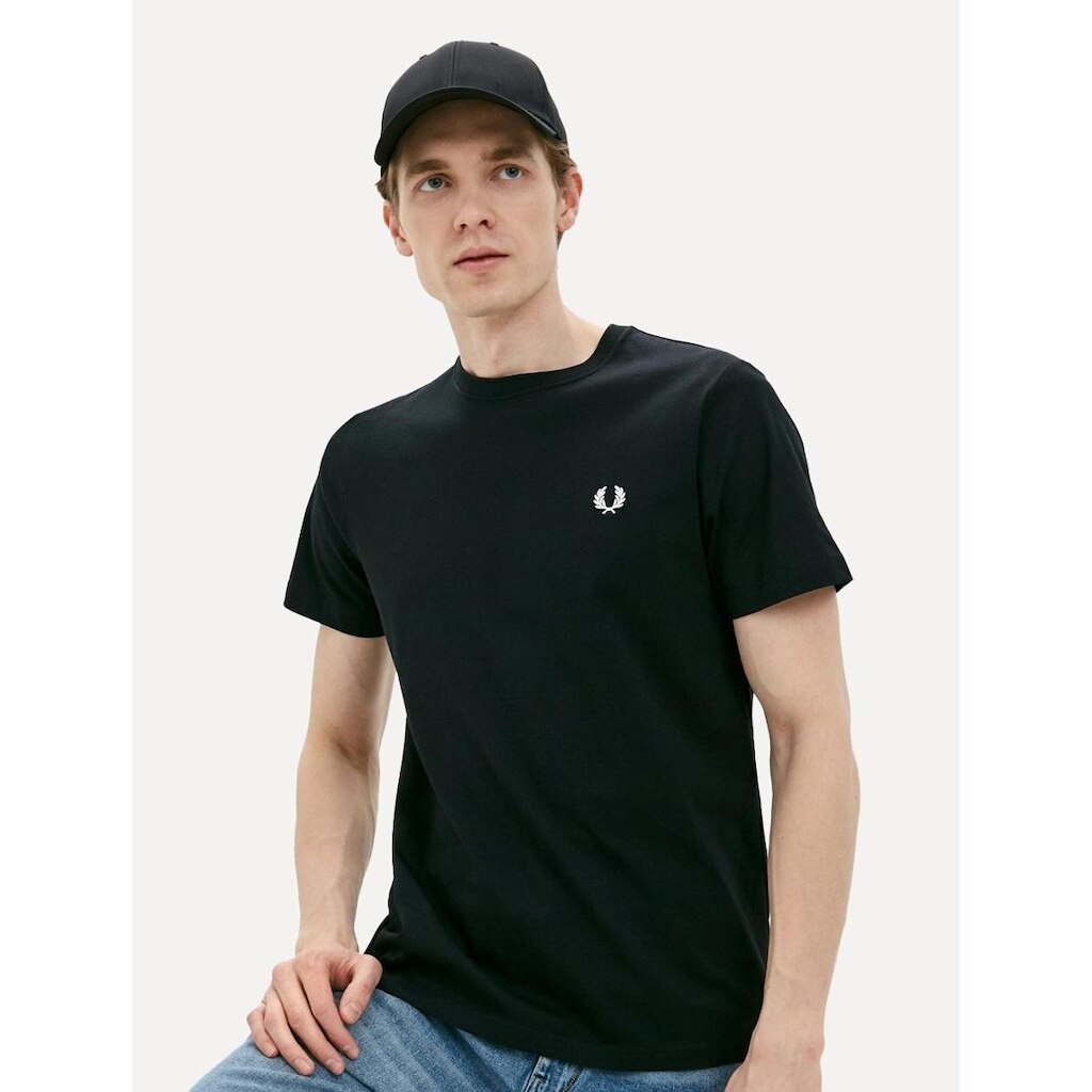 Camiseta Fred Perry Masculina Regular Crewneck Logo Preta