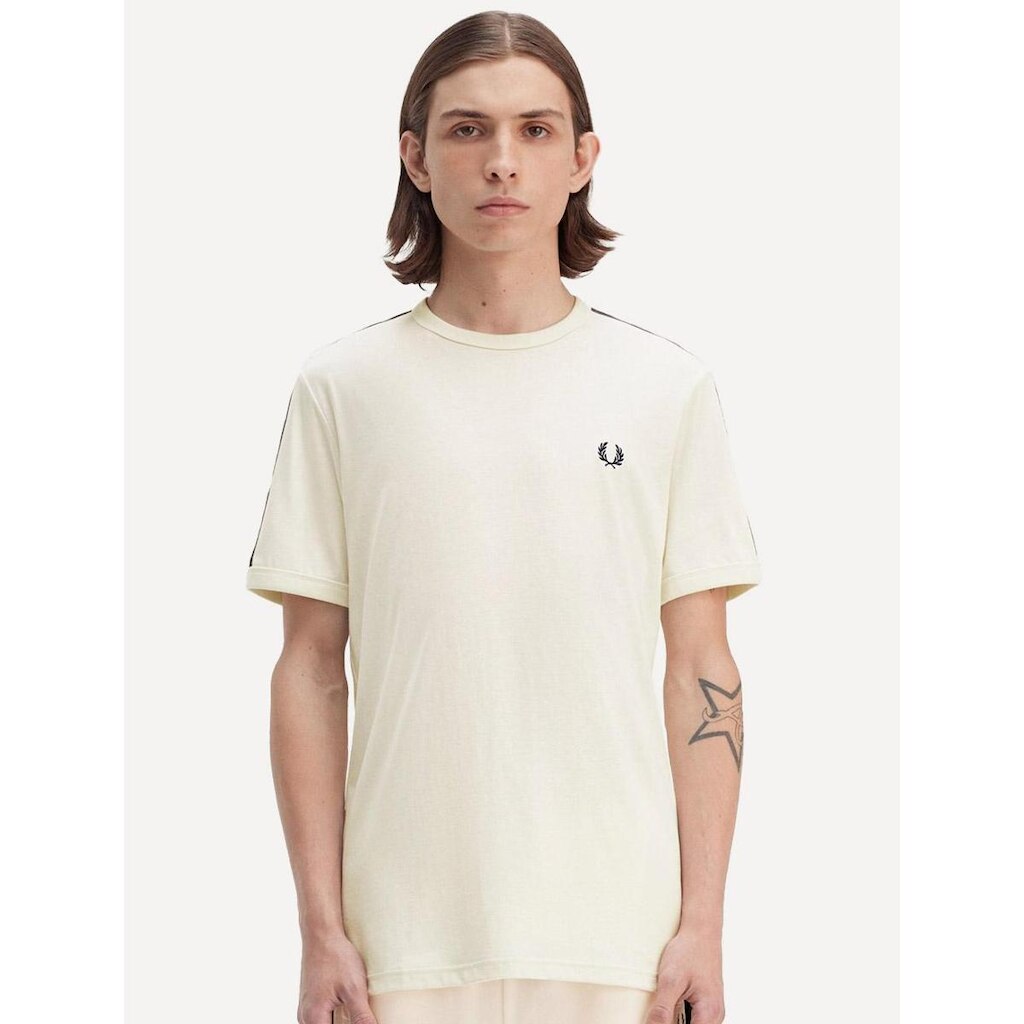 Camiseta Fred Perry Masculina Regular Navy Contrast Tape Ringer Caqui Claro