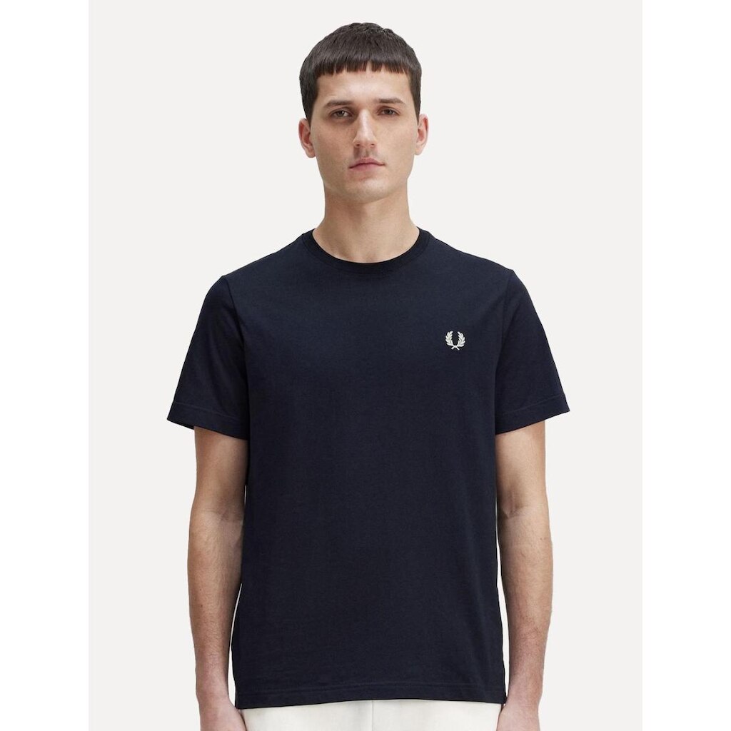 Camiseta Fred Perry Regular Crewneck Logo Azul Marinho