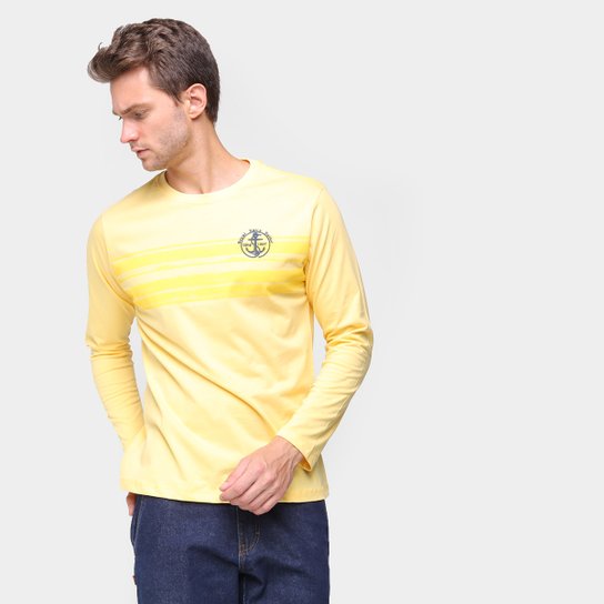 Camiseta Gajang Básica Logo Manga Longa Masculina - Amarelo Menor preço em Camiseta Gajang Básica Logo Manga Longa Masculina - Amarelo