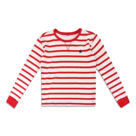 Camiseta GAP Manga Longa Listrada Feminina - Vermelho Menor preço em Camiseta GAP Manga Longa Listrada Feminina - Vermelho