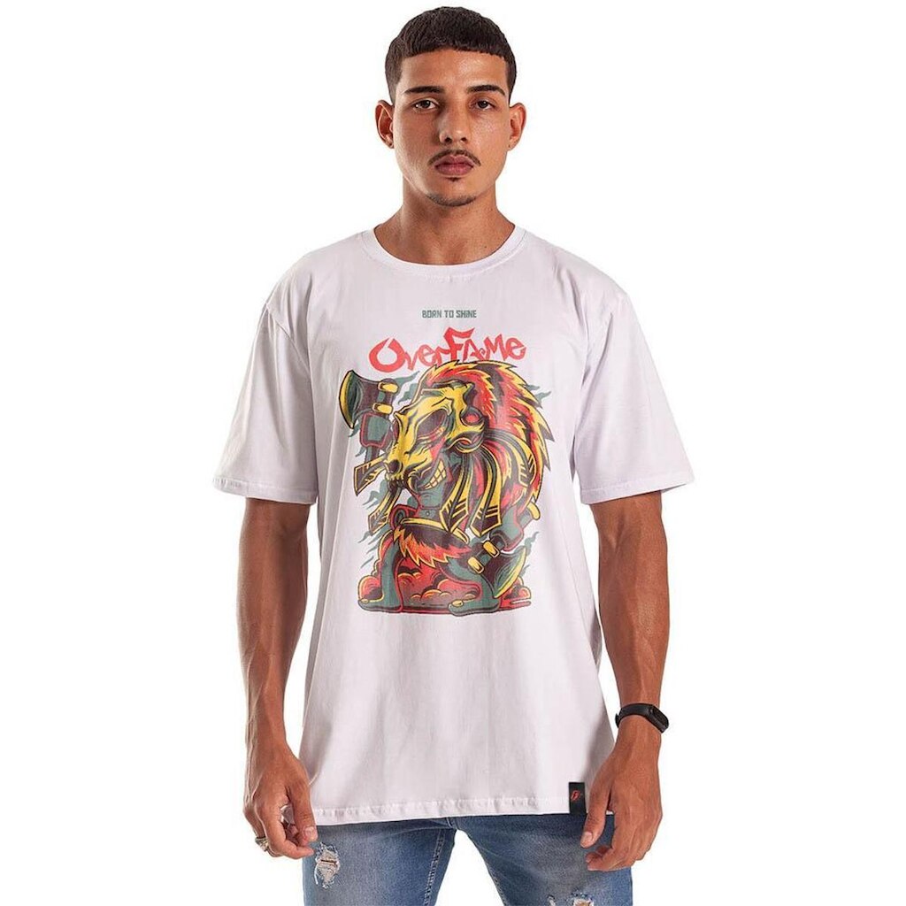 Camiseta Grafics Oversized Branco Tribal Hunter