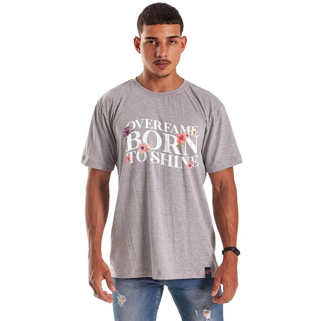 Camiseta Grafics Oversized Cinza Mescla Flowers Floating