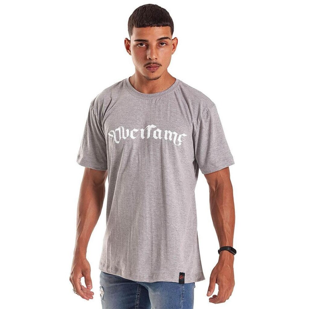 Camiseta Grafics Oversized Cinza Mescla Gothic Lettering