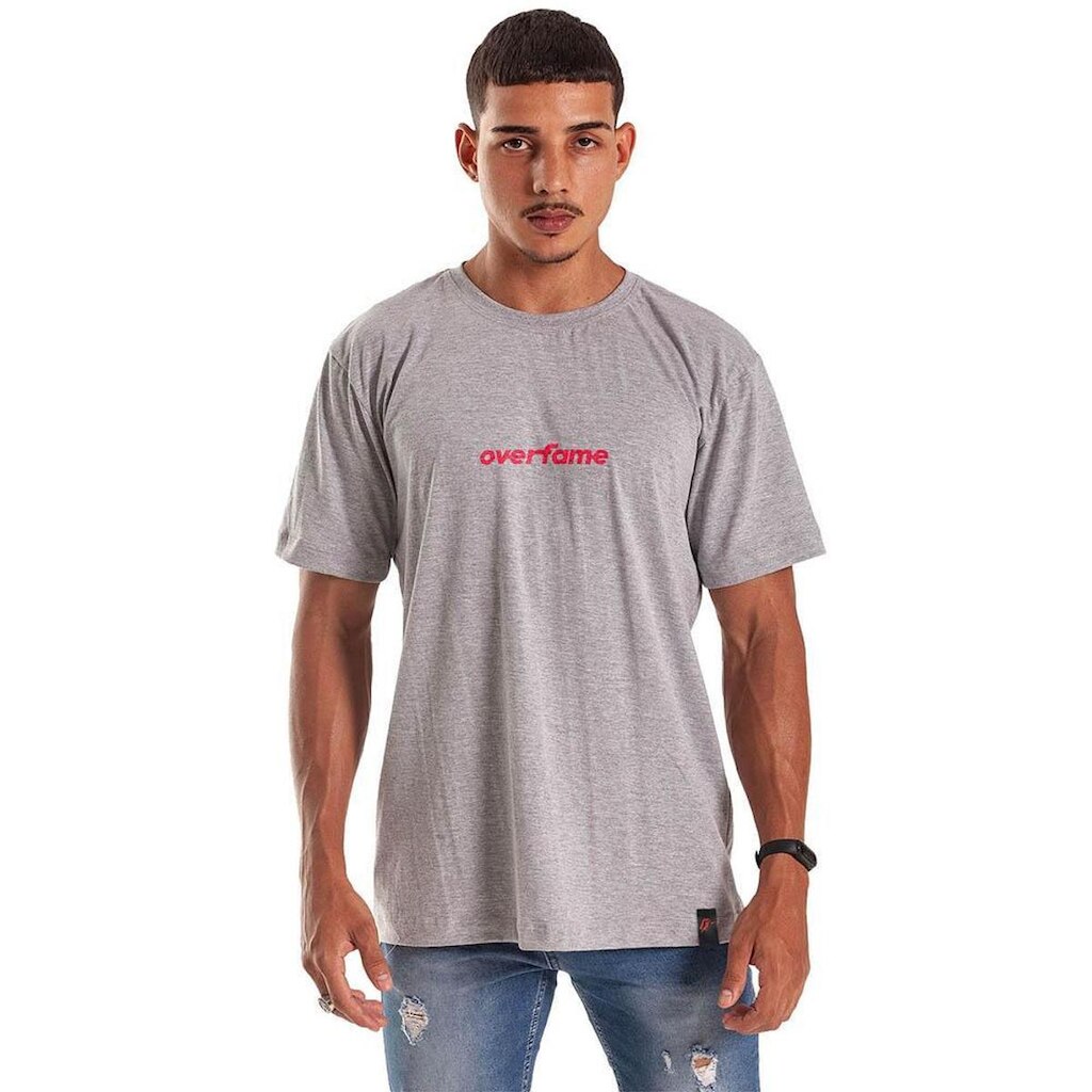 Camiseta Grafics Oversized Cinza Mescla Red Logo