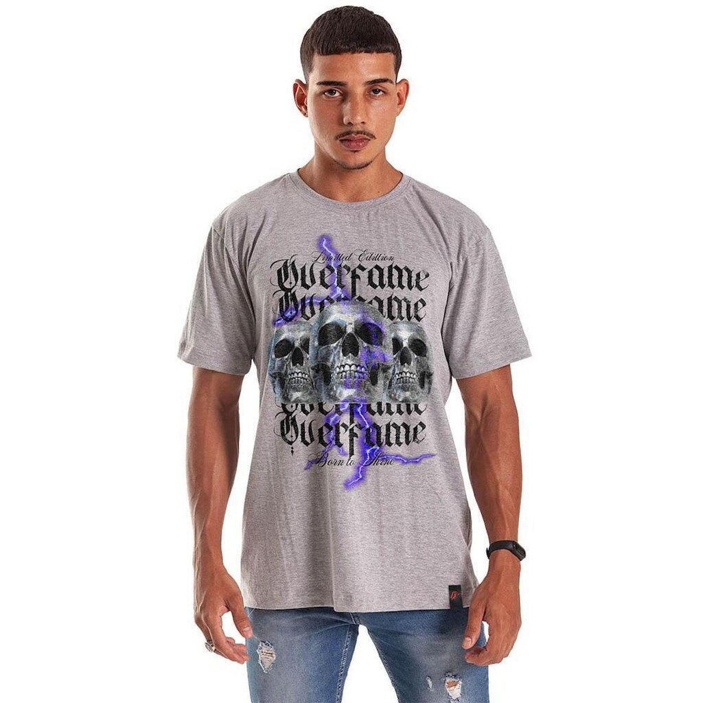 Camiseta Grafics Oversized Cinza Mescla Skull Ray