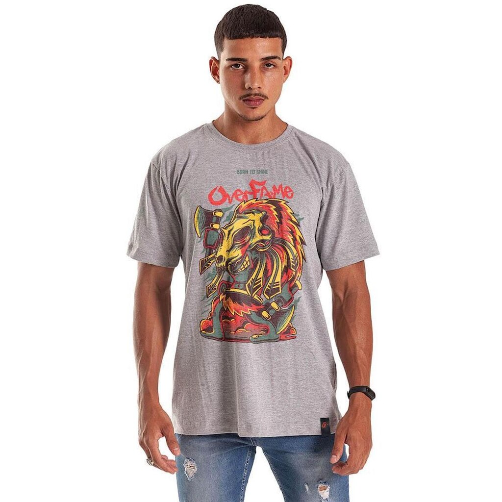 Camiseta Grafics Oversized Cinza Mescla Tribal Hunter