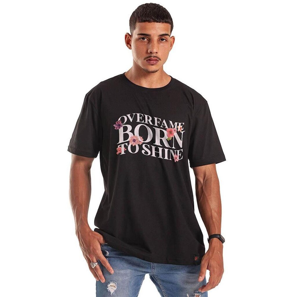 Camiseta Grafics Oversized Preto Flowers Floating