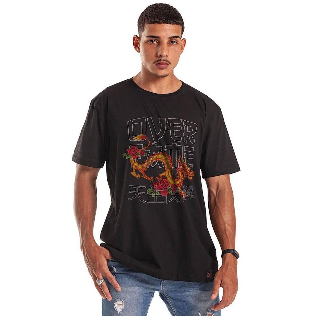 Camiseta Grafics Oversized Preto Roses Dragon