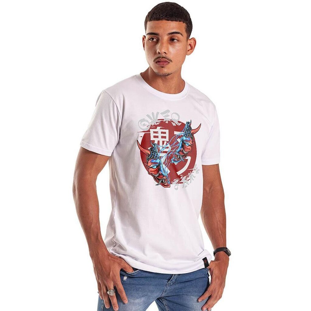 Camiseta Grafics Slim Branco Crashed Hannya