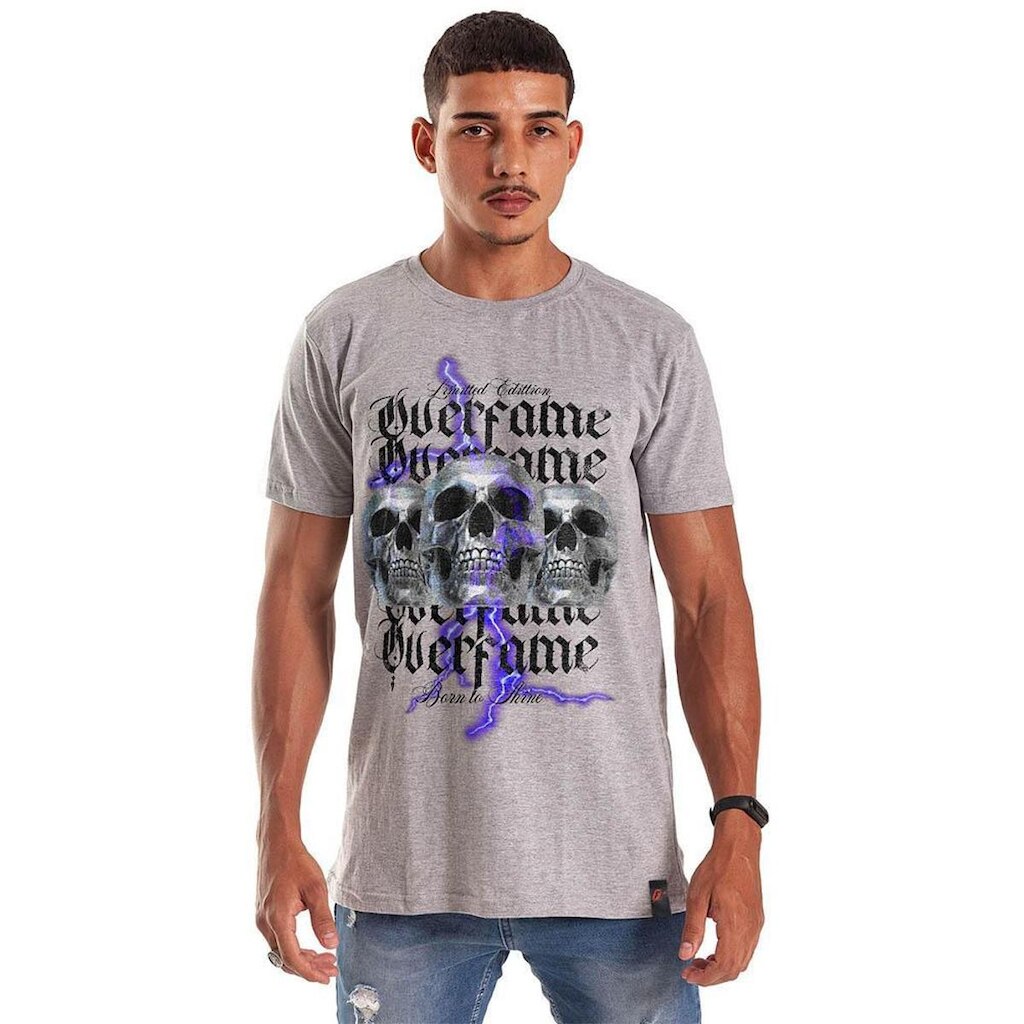 Camiseta Grafics Slim Cinza Mescla Skull Ray