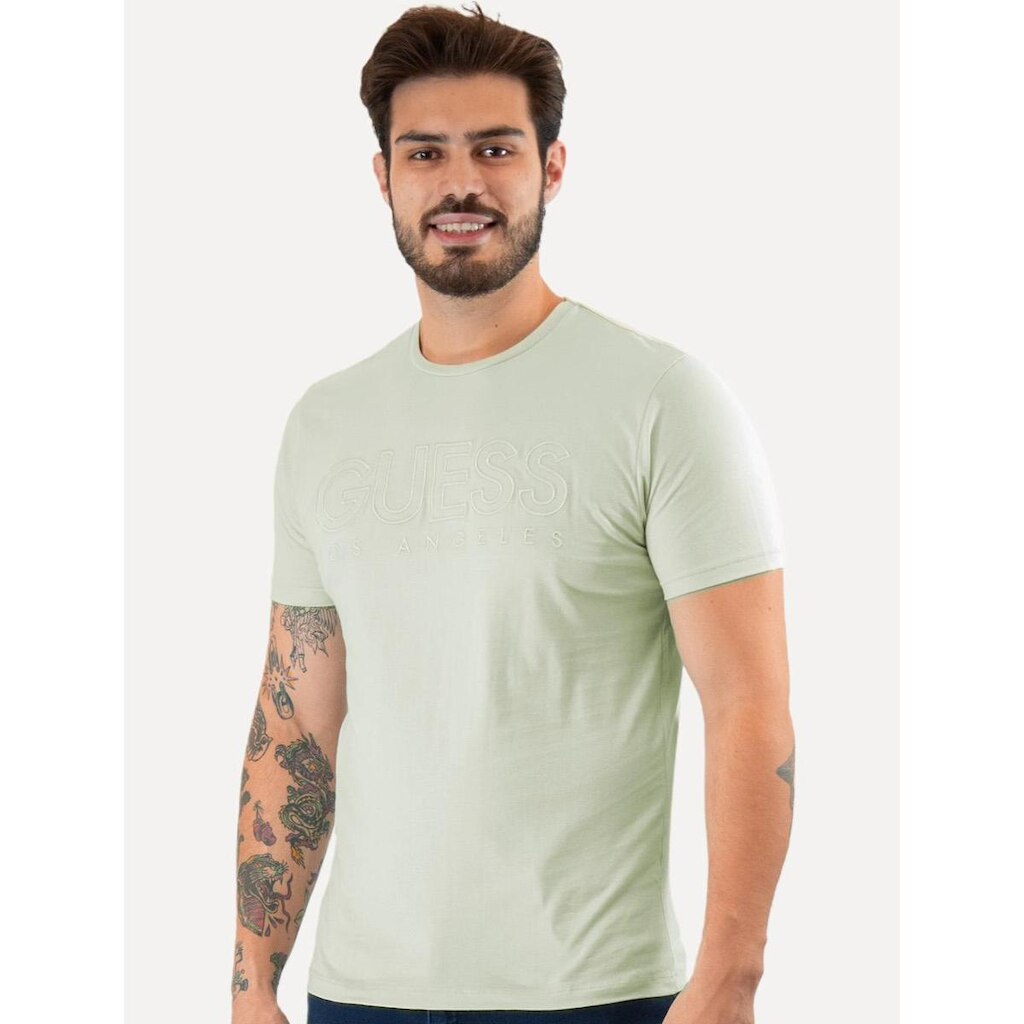 Camiseta Guess Big Logo Los Angeles Bordado Verde Claro