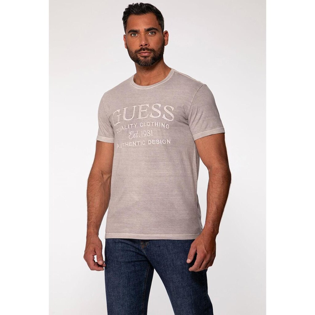 Camiseta Guess Bordado Estonado Bege