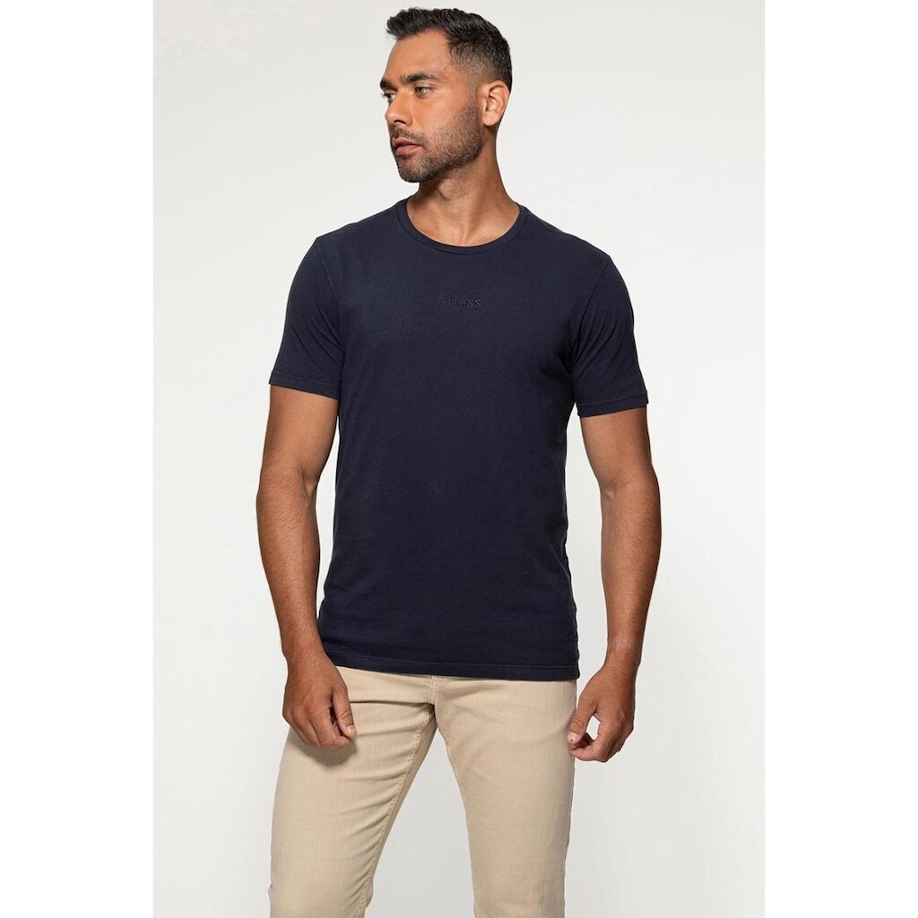 Camiseta Guess Bordado Pq Centro Azul Escuro