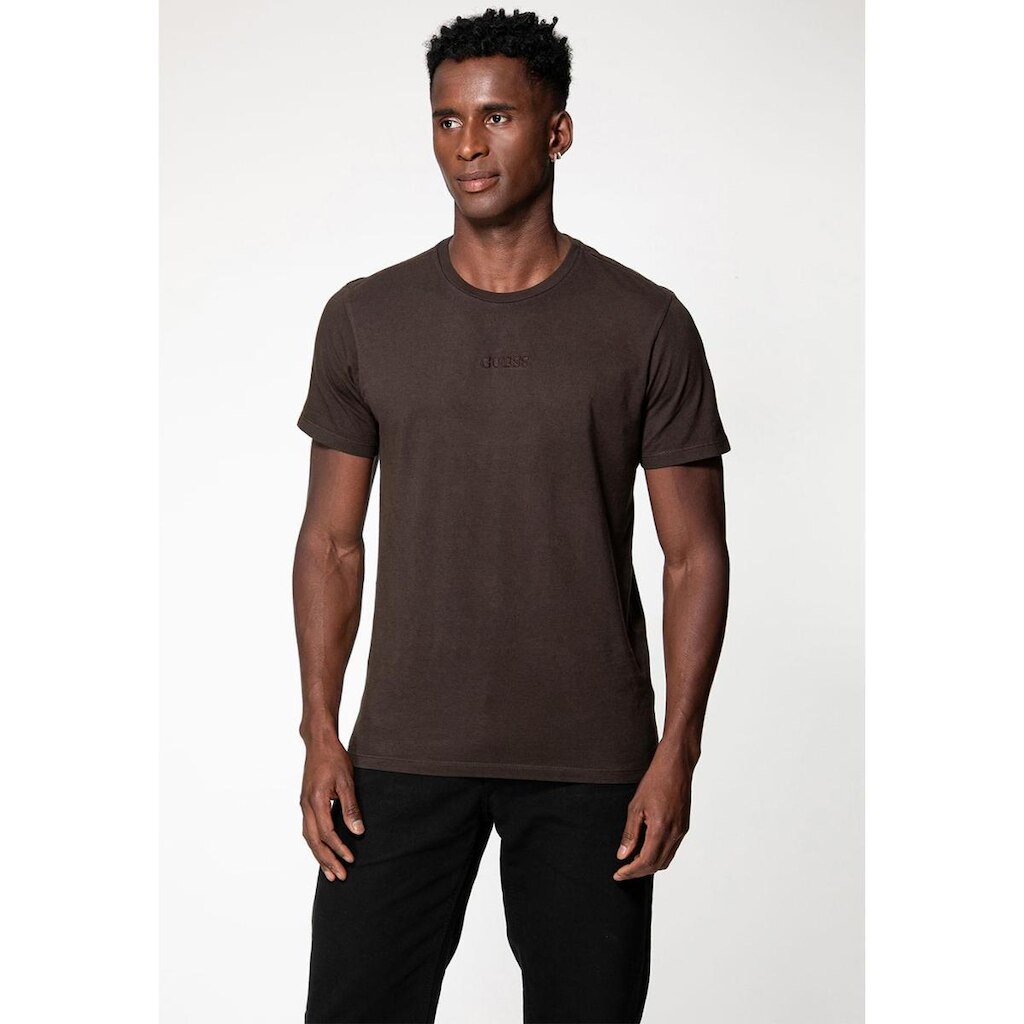Camiseta Guess Bordado Pq Centro Marrom