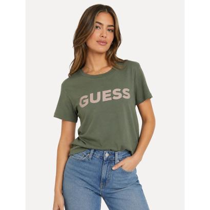 Camiseta Guess Feminina Silk Bold Logo Simple - Verde Militar