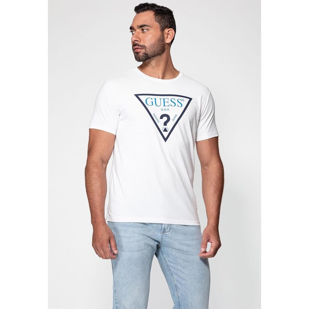 Camiseta Guess Logo Triangulo Vazado Branco