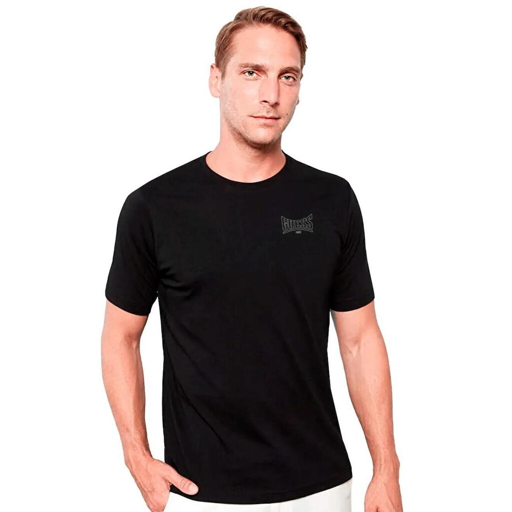 Camiseta Guess Masculina Arc Silk Chess Logo Preta