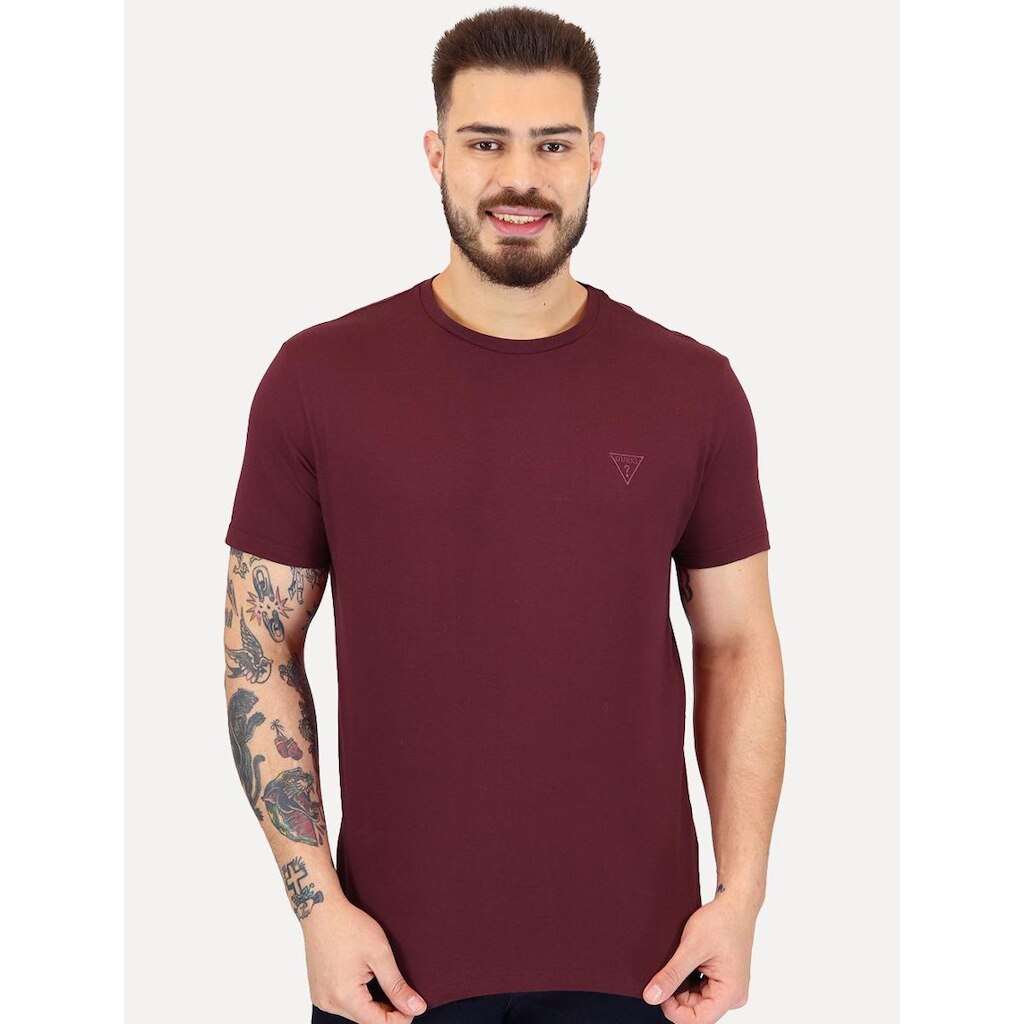 Camiseta Guess Masculina Bordado Peito Bordô
