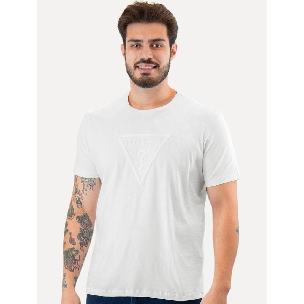 Camiseta Guess Masculina Embossed Logo Branca