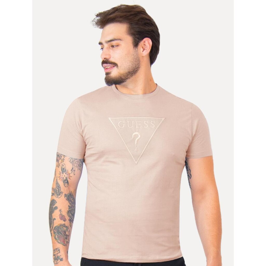 Camiseta Guess Masculina Embroidered Logo Full Rosé