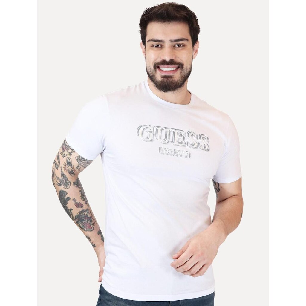 Camiseta Guess Masculina Est. 1981 Overwritten Branca