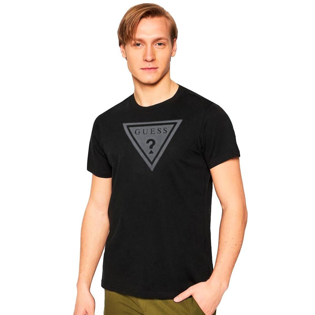 Camiseta Guess Masculina Full Gray Logo Print Preta