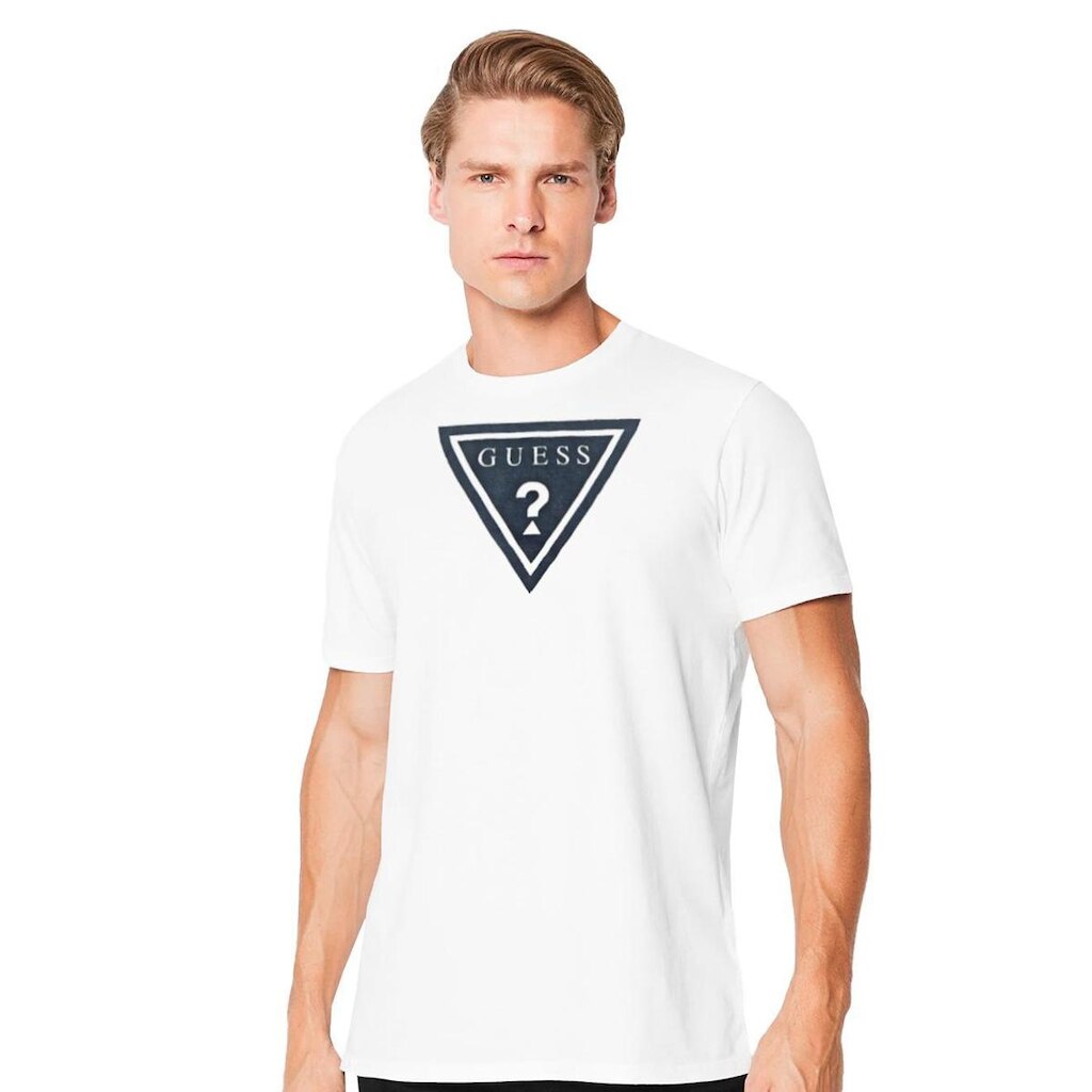 Camiseta Guess Masculina Full Navy Logo Print Branca