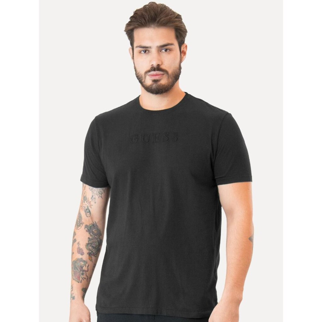 Camiseta Guess Masculina Logo Bordado Preta
