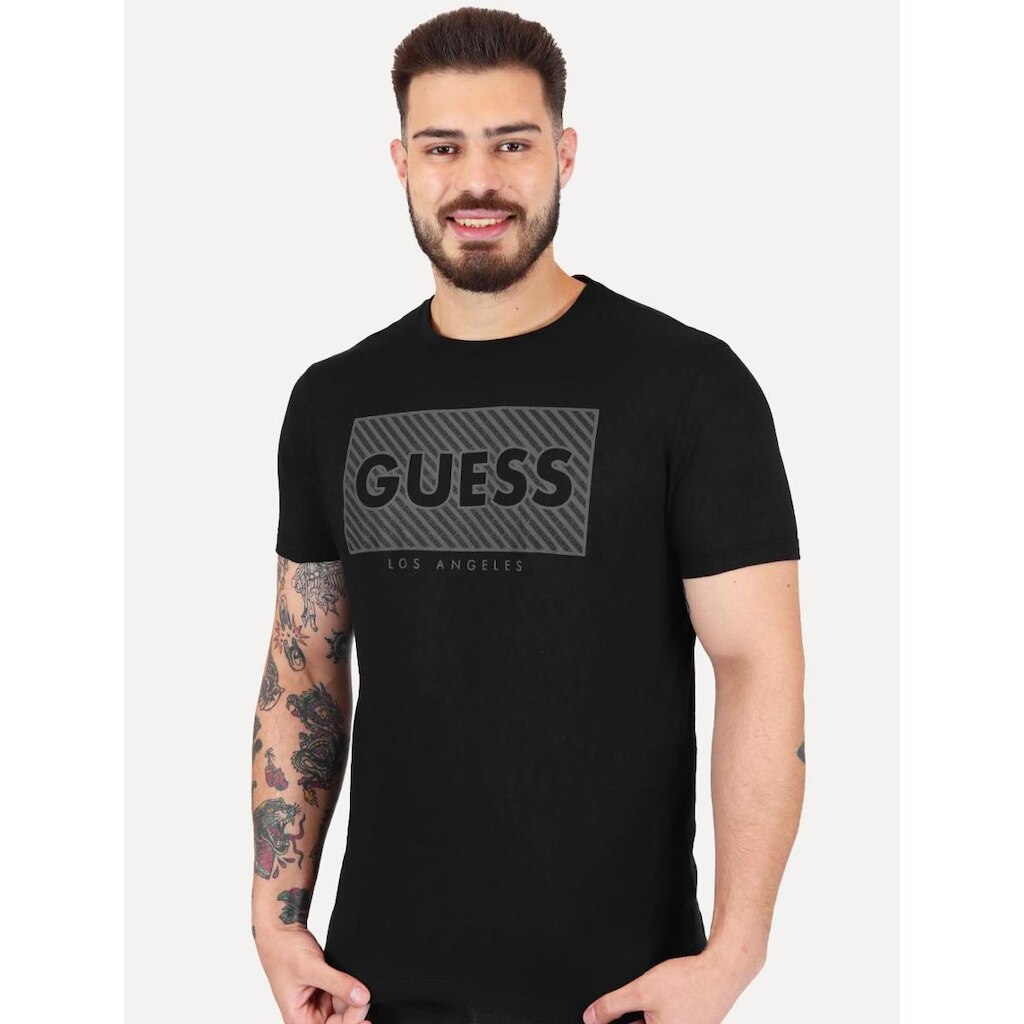 Camiseta Guess Masculina Los Angeles Logo Block Preta