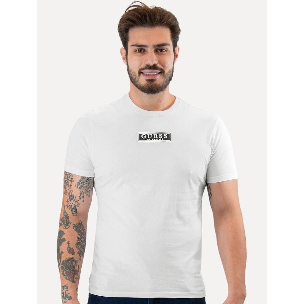 Camiseta Guess Masculina Patch Logo Branca