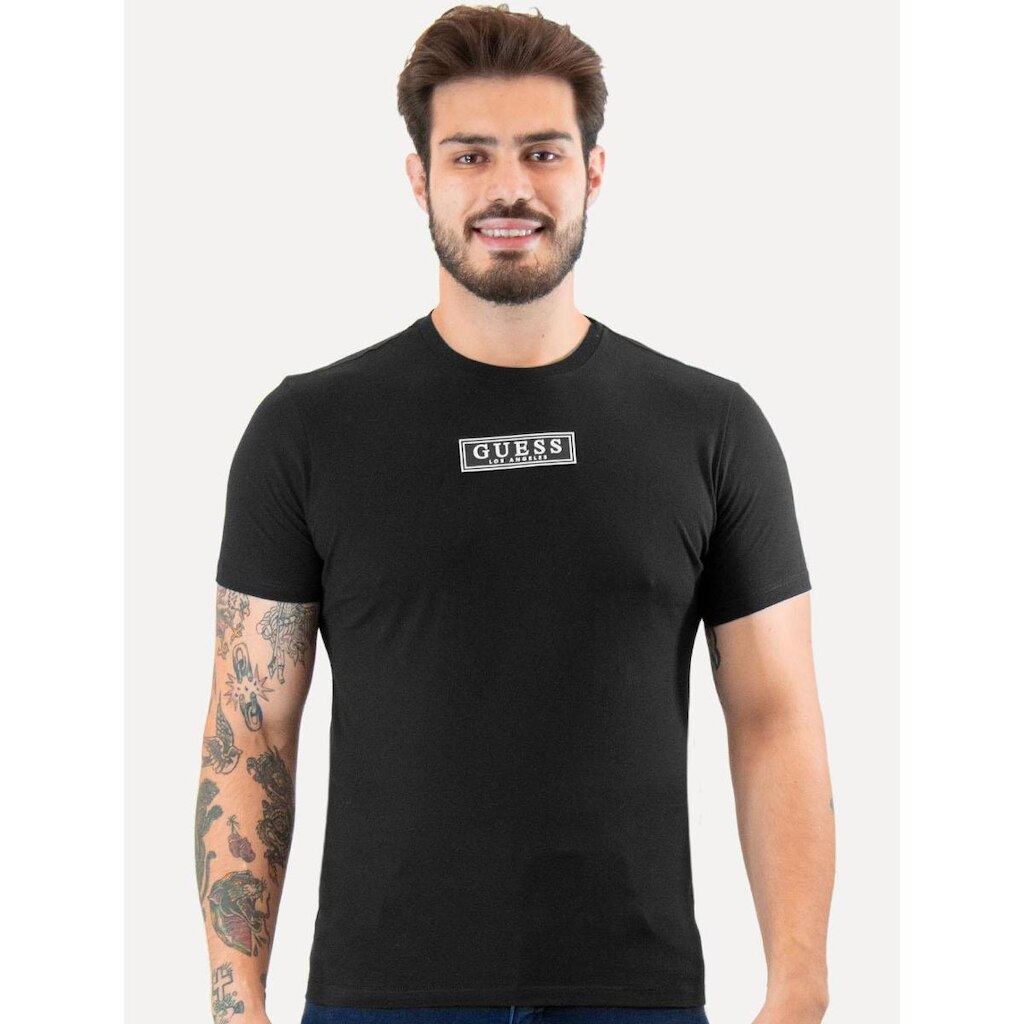 Camiseta Guess Masculina Patch Logo Preta