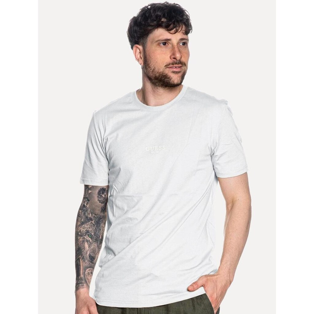 Camiseta Guess Masculina Rubber Est.1981 Stoned Branca