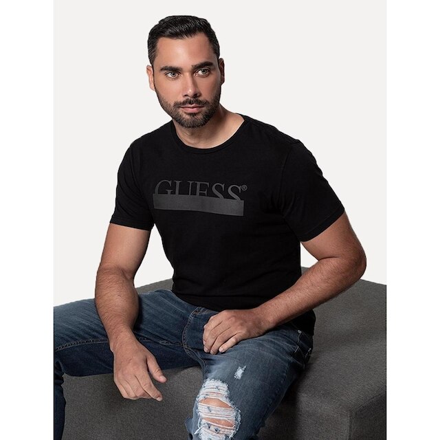 Camiseta Guess Masculina Rubber Logo Sash Preta