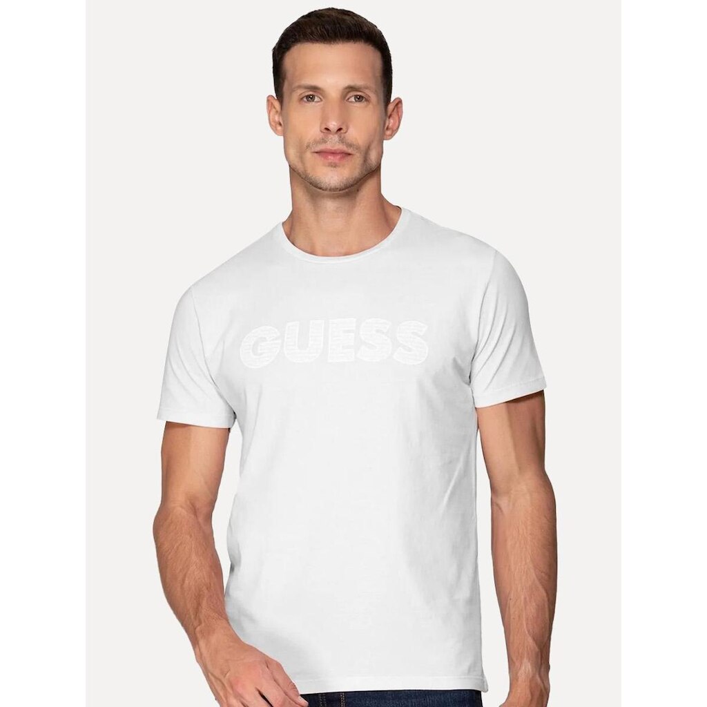 Camiseta Guess Masculina Silk Rubber Logo Branca