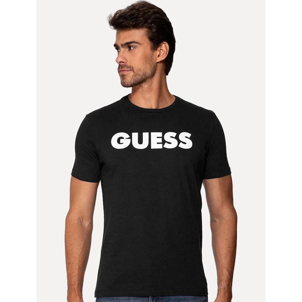 Camiseta Guess Masculina Silk Rubber Logo Preta