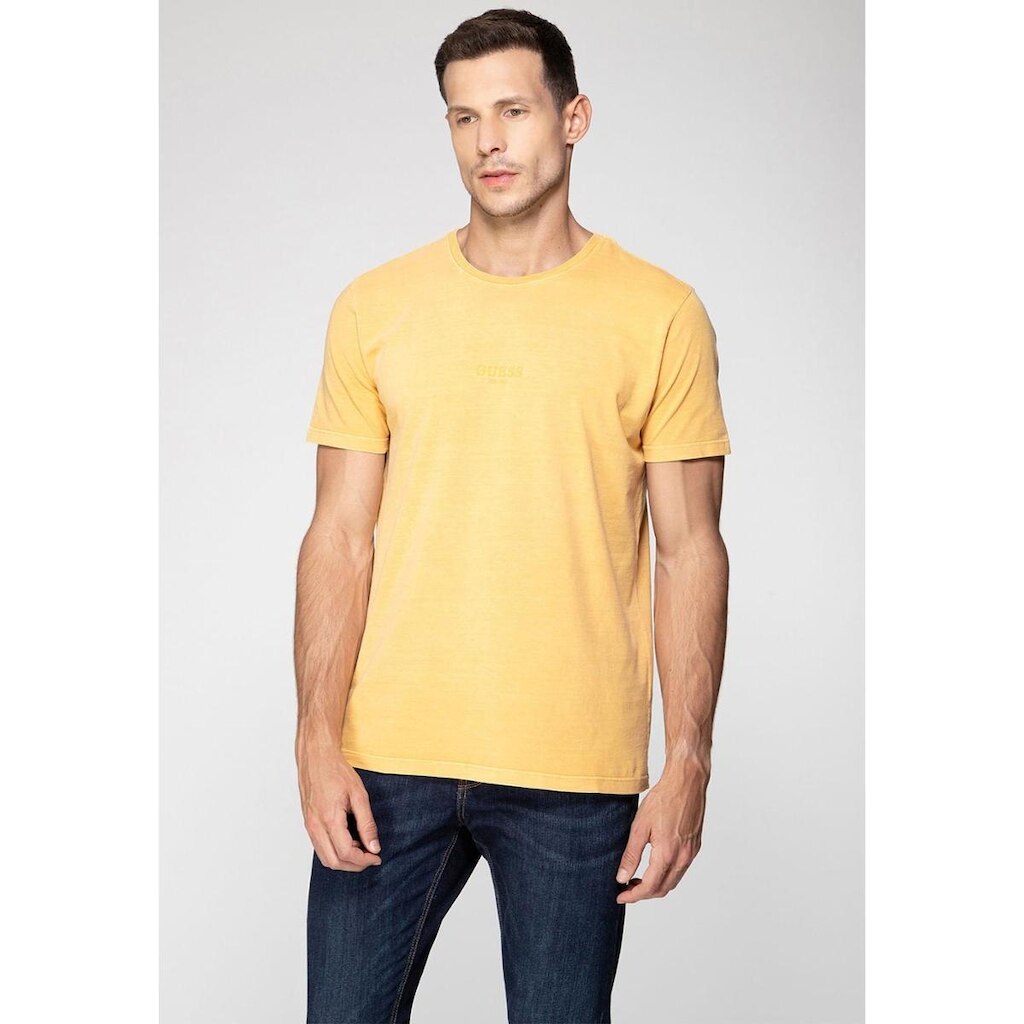 Camiseta Guess Silk Laser Estonada Amarelo Queimado