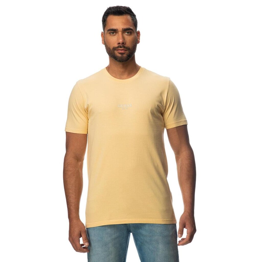 Camiseta Guess Silk Laser Estonada Amarelo