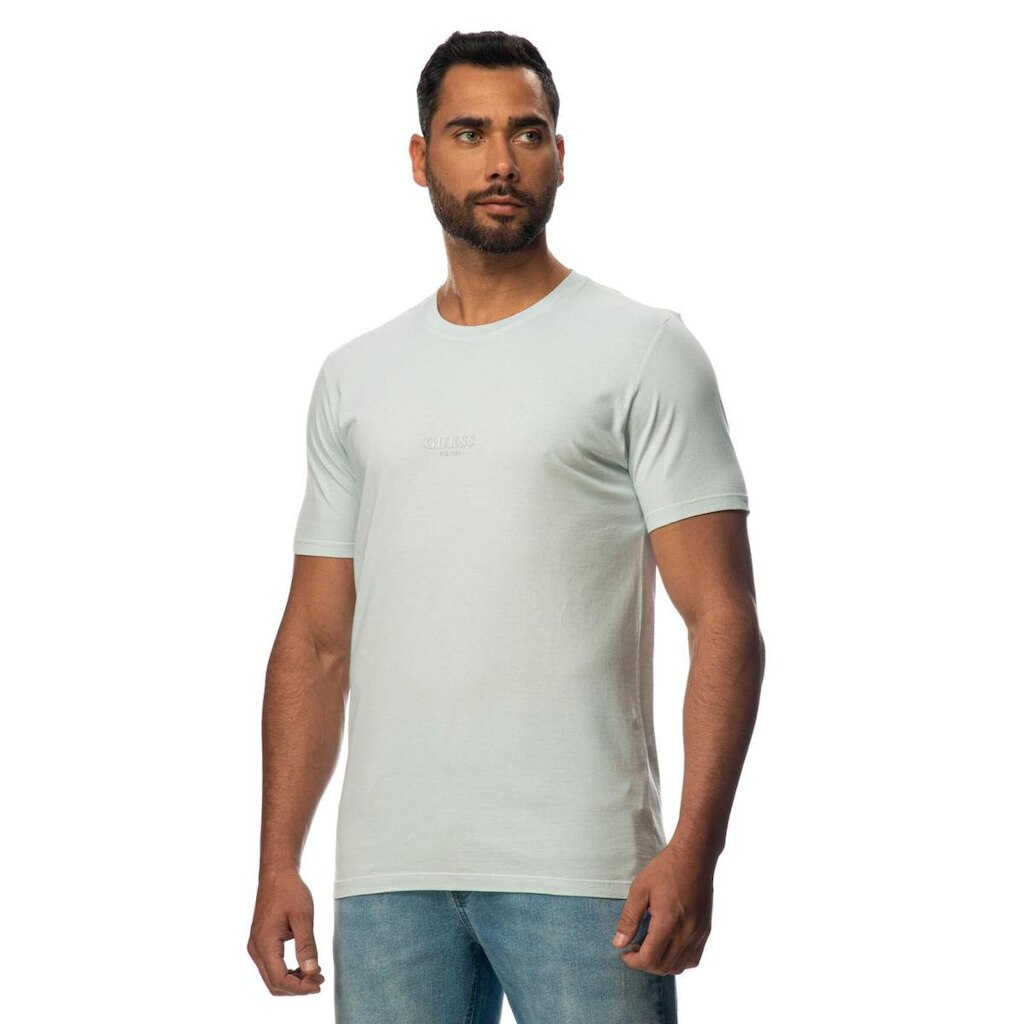 Camiseta Guess Silk Laser Estonada Azul Claro