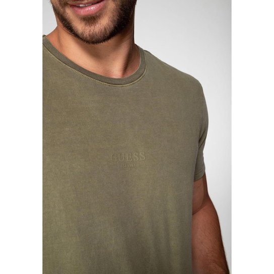 Camiseta Guess Silk Laser Estonada Verde Escuro