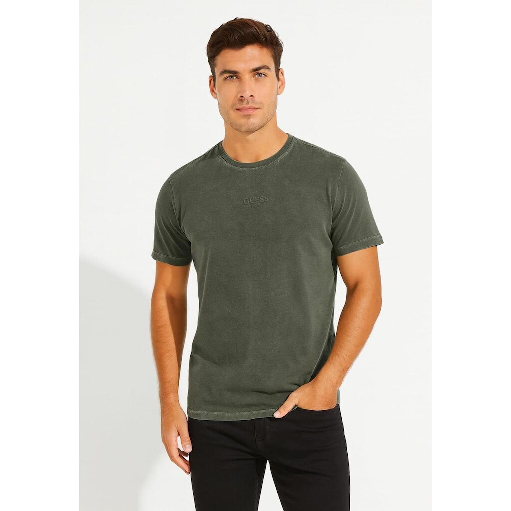 Camiseta Guess Silk Laser Estonada Verde Escuro